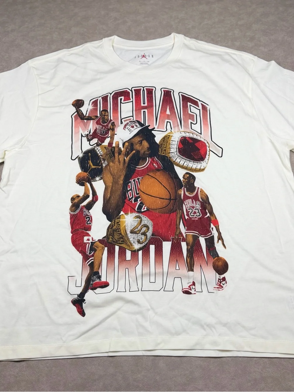 Jordan White Tee with Red and Black Logo